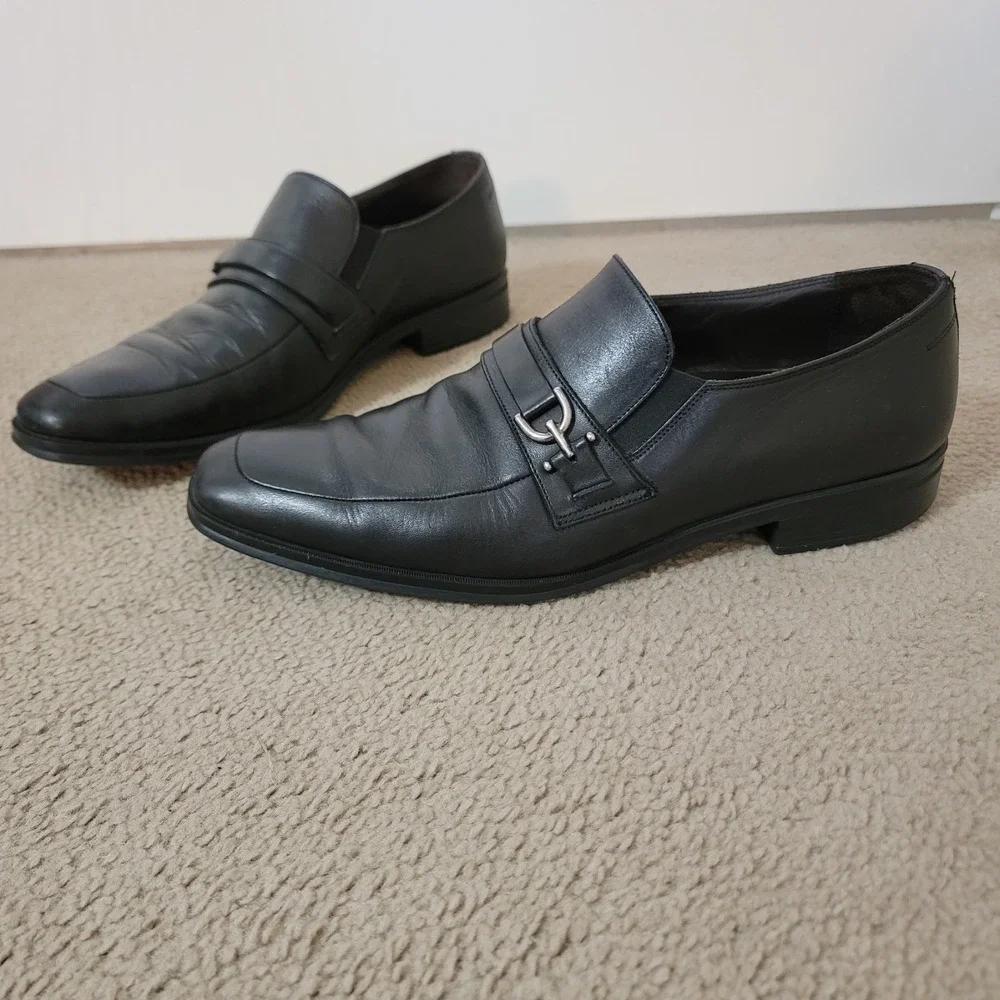Bruno Magli Men's Black Leather Buckle Loafers Made In Italy Designer Size 11